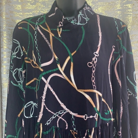 Zara Blue & Green Chain Link Collared Dress Size S - Picture 4 of 14